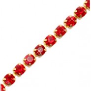 Metall Strass cupchain Kette 3mm Siam red-gold